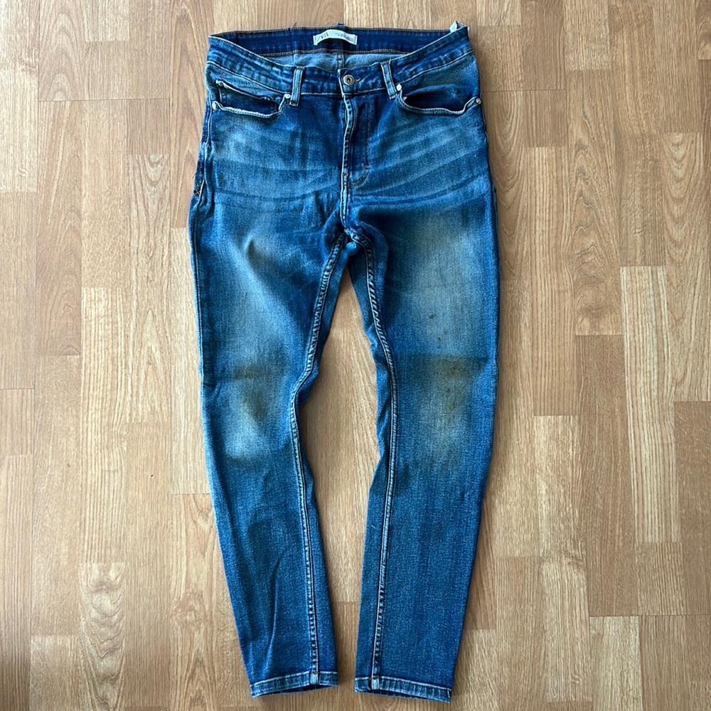 Zara Skinny Cropped Jeans (32x30) (Marbled Distressed)